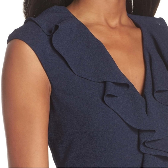 Maggie London Navy Crepe Ruffle Dress Size 18 - Picture 4 of 9